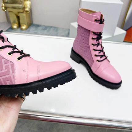 BALMAIN 26S BOOTS IN LIGHT PINK CALFSKIN AND SUEDE