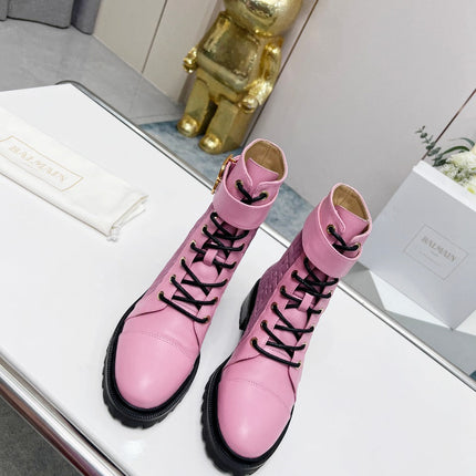 BALMAIN 26S BOOTS IN LIGHT PINK CALFSKIN AND SUEDE