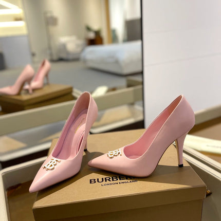 BURBERRY 26S HIGH HEELS 105 MM IN LIGHT PINK CALFSKIN WITH LOGO